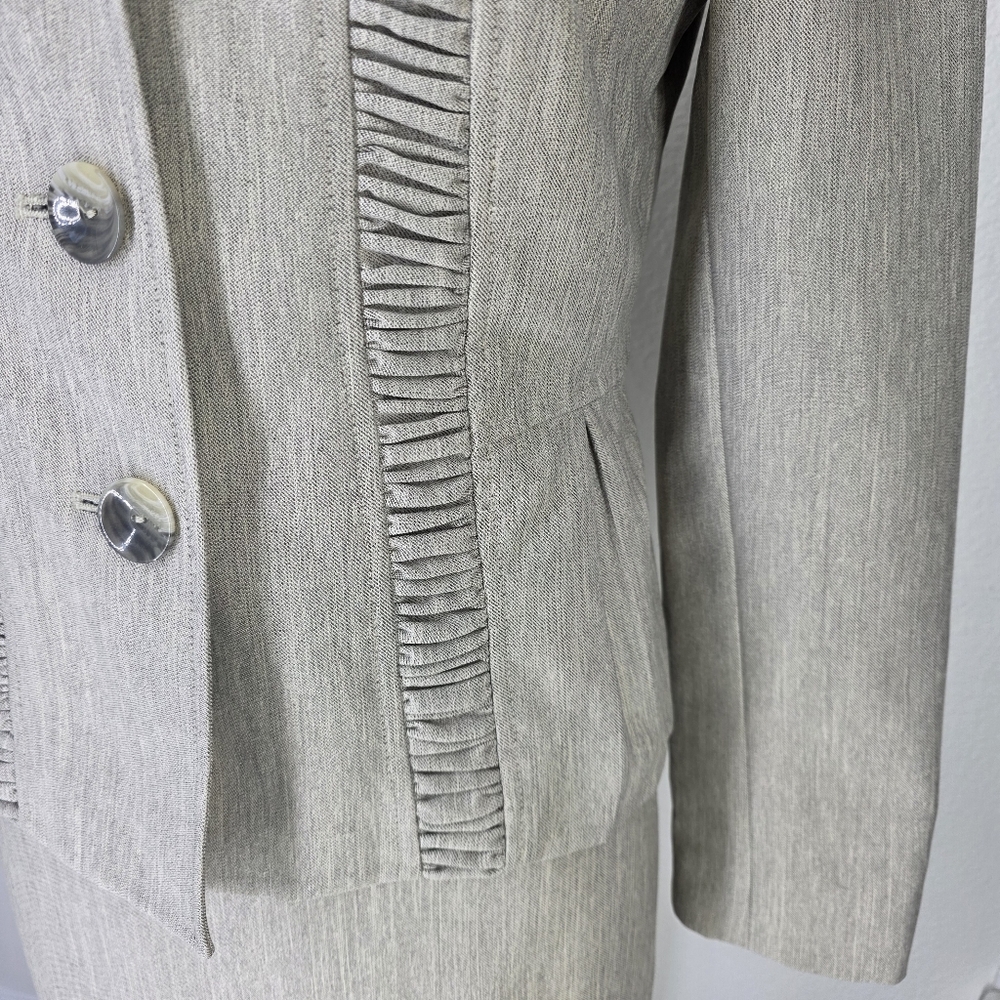 LeSuit Three Button Jacket & Skirt Suit Set Neutral Tan Beige Gray Weave Sz 6 - Picture 7 of 16